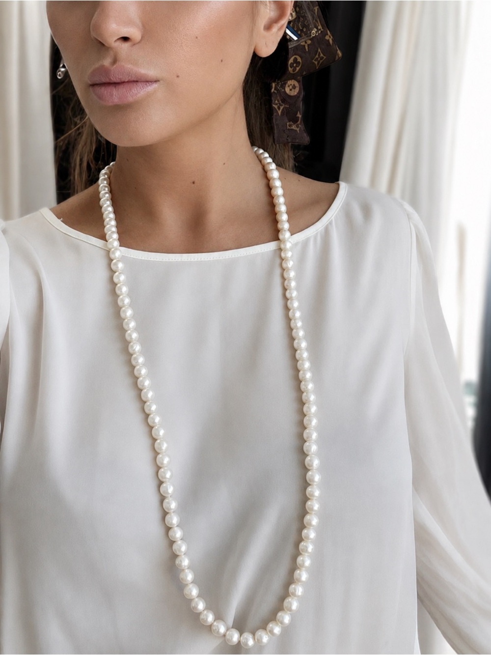 Classic Long White Pearl Necklace - Elegant Women’s Jewelry